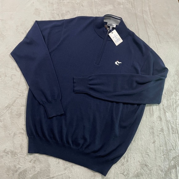 Peter Millar Other - NWT Peter Millar Merino Wool Silk Blend 1/4 Zip Sweater XL Navy Blue Crown Soft